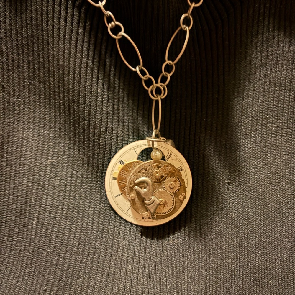 Gold-Tone Steampunk Gear Pendant Necklace - Women Jewelry